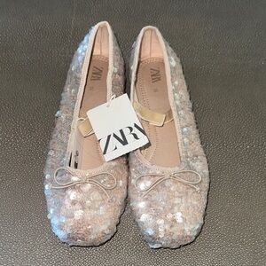 Zara Sparkle Sequin Ballet Flats in Light Pink